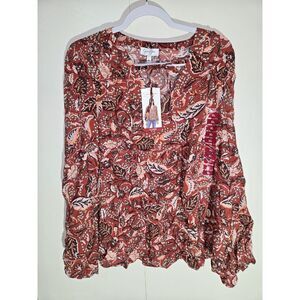 Jessica Simpson Women's Leslie Boho Long Flare Sleeve Drawstring Top X-Large